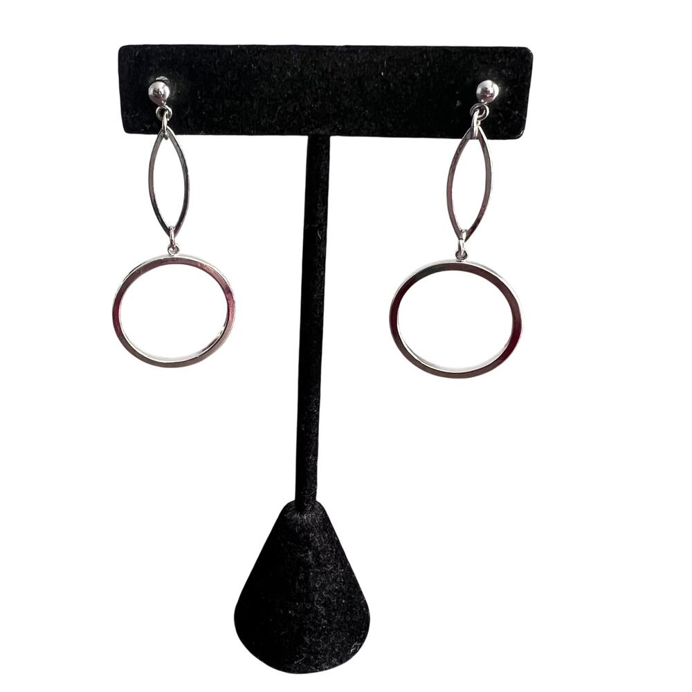 🍭6/$30 Silver Tone Metallic Hoop Dangle Drop Post Earrings